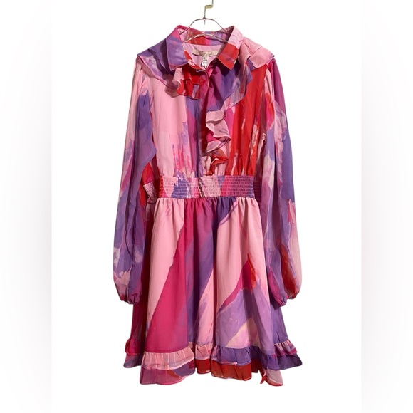 NWT Anthropologie Hutch Pink Purple Ruffle Mini Dress - Picture 3 of 6